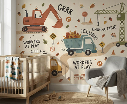 Construction Vehicles Wallpaper Autumn Removable Kids Wallpaper Wall Decor