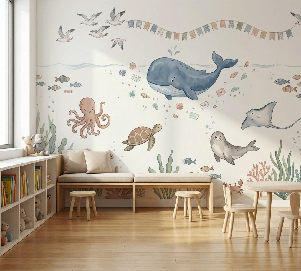 Underwater Wallpaper Coastal Whale Removable Wall Decor