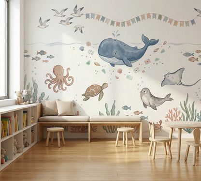 Underwater Wallpaper Coastal Whale Removable Wall Decor