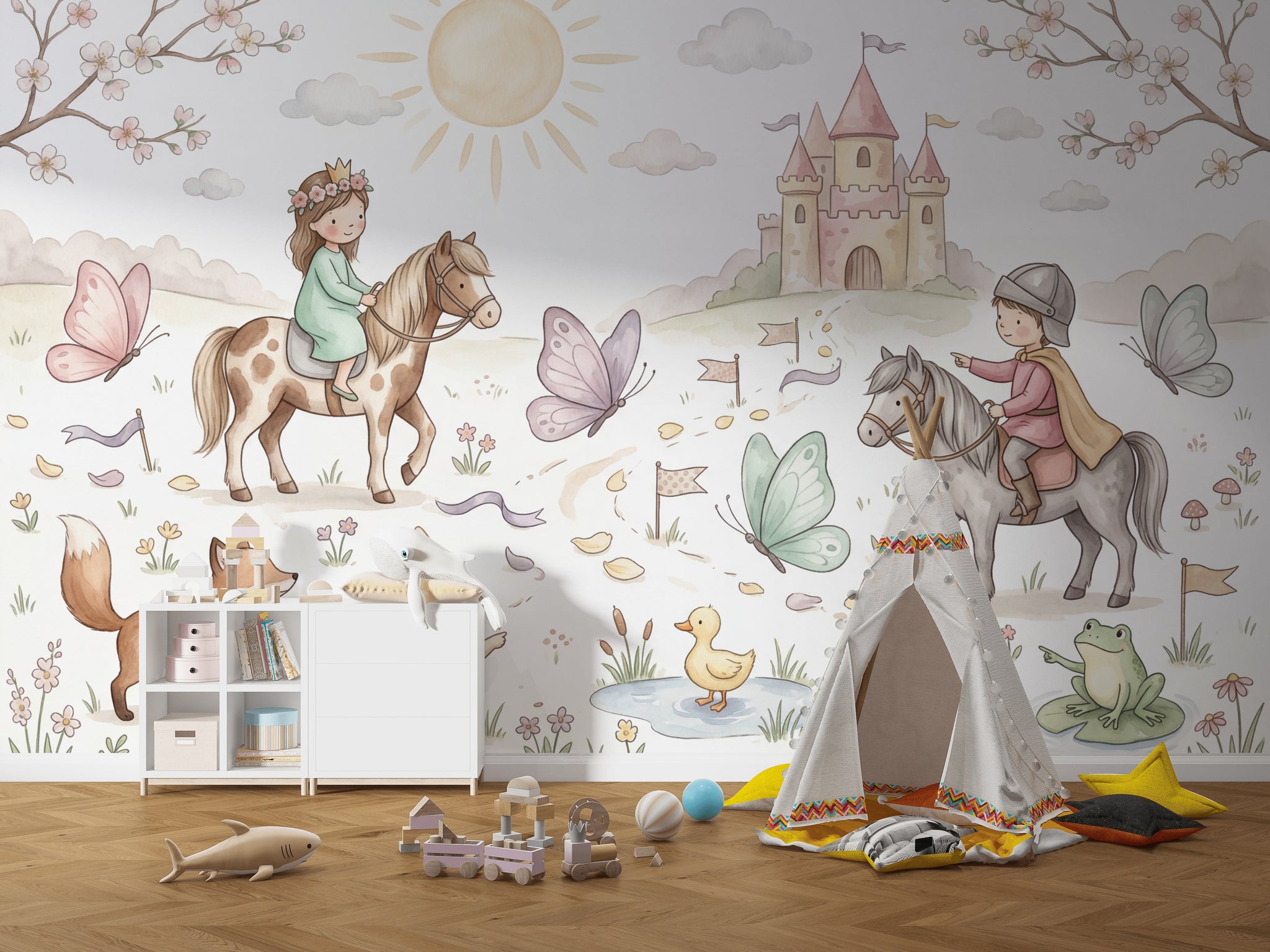 White Background Wallpaper Pastel Butterflies Removable Wall Decor