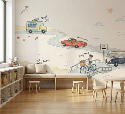Coastal Wallpaper Beach Seaside Road Removable Wall Decor