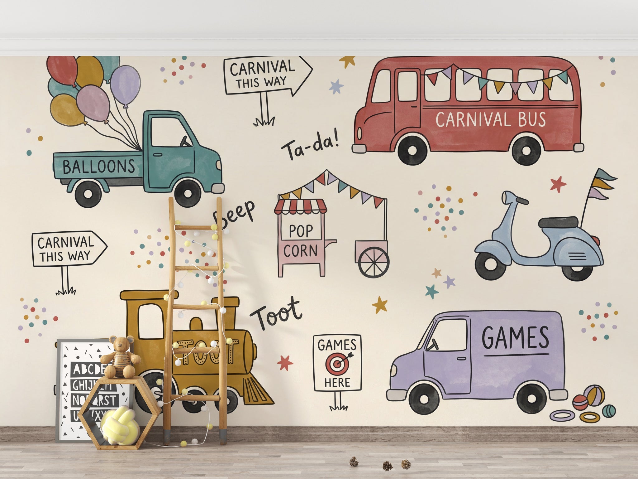Carnival Wallpaper Kids Wallpaper Removable Vehicles Wall Decor