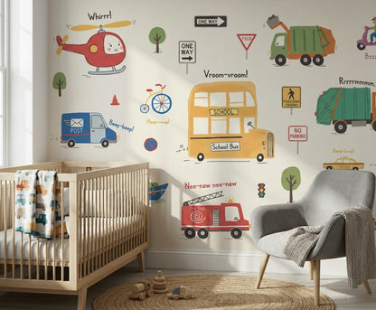School Bus Wallpaper Transportation Kids Wall Mural