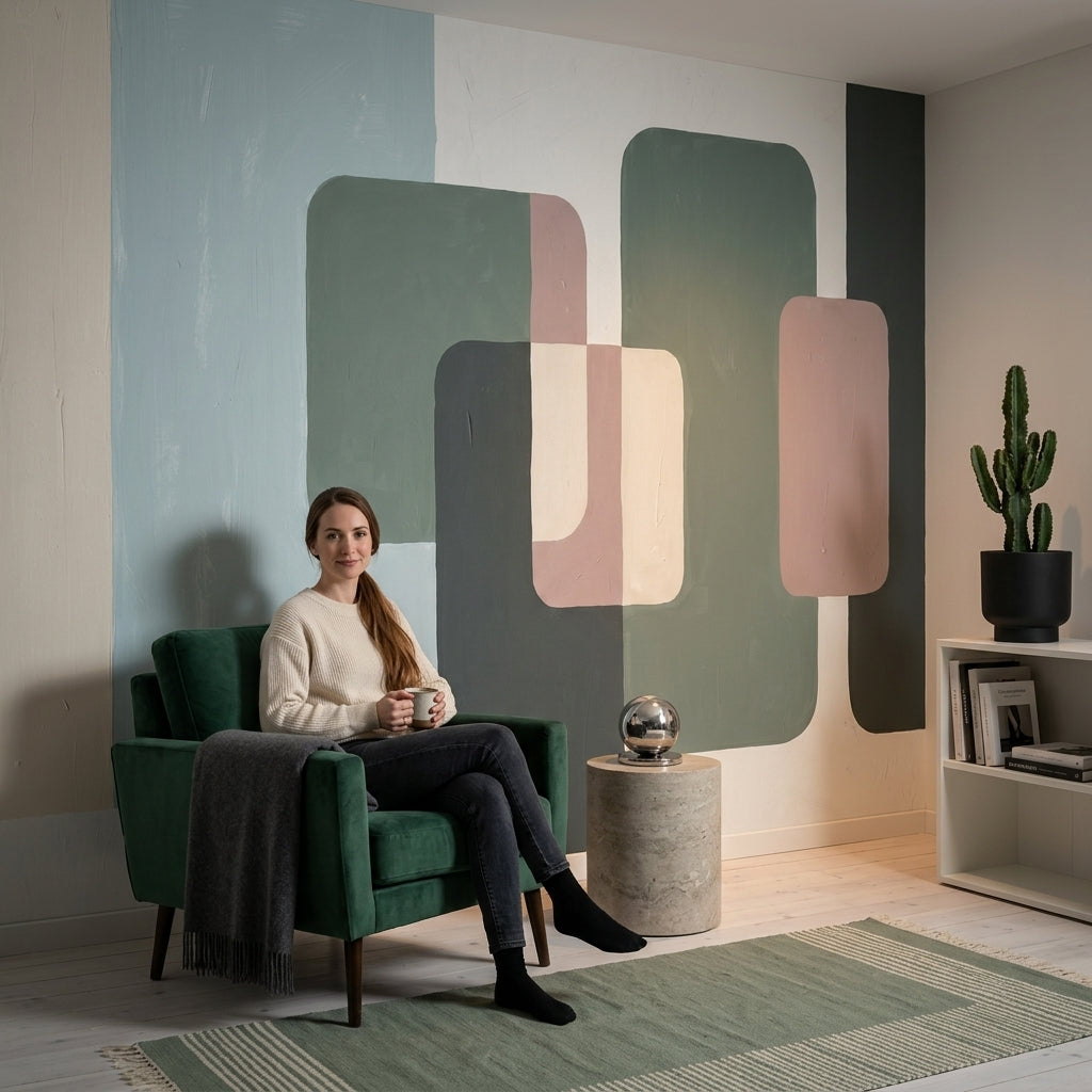 Muted Green Wallpaper Mid Century Modern Removable Wall Decor
