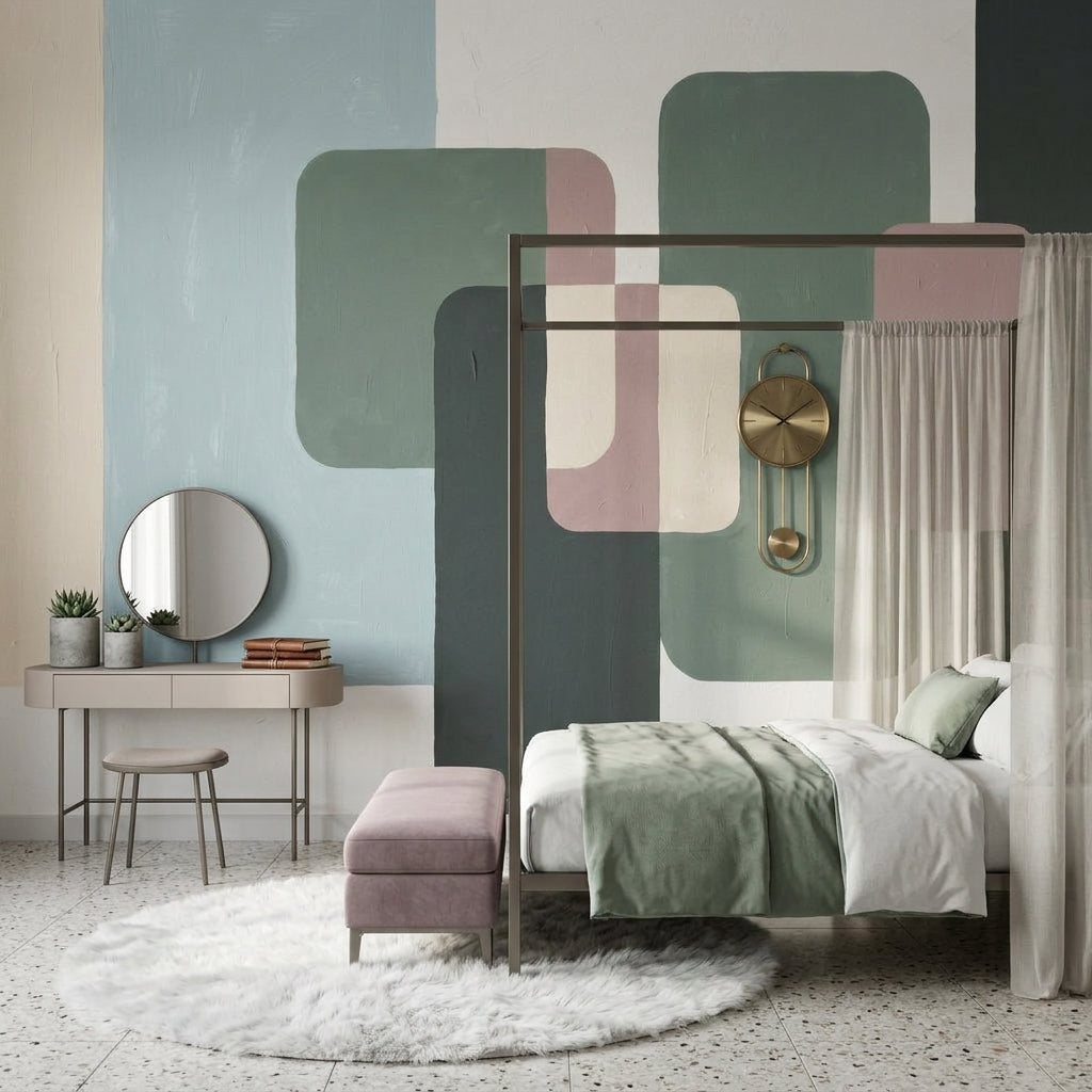 Muted Green Wallpaper Mid Century Modern Removable Wall Decor