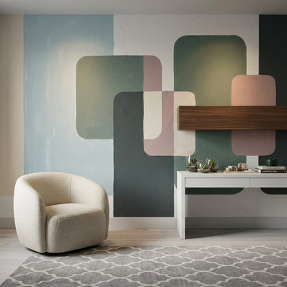 Muted Green Wallpaper Mid Century Modern Removable Wall Decor