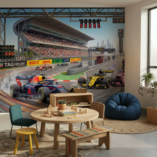 Formula 1 Wallpaper Race Track Pit Lane Removable Wall Decor