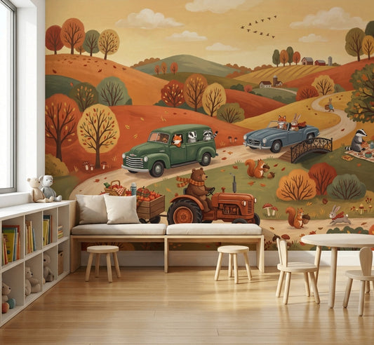 Autumn Landscape Wallpaper Rolling Hills Woodland Animals Wall Mural