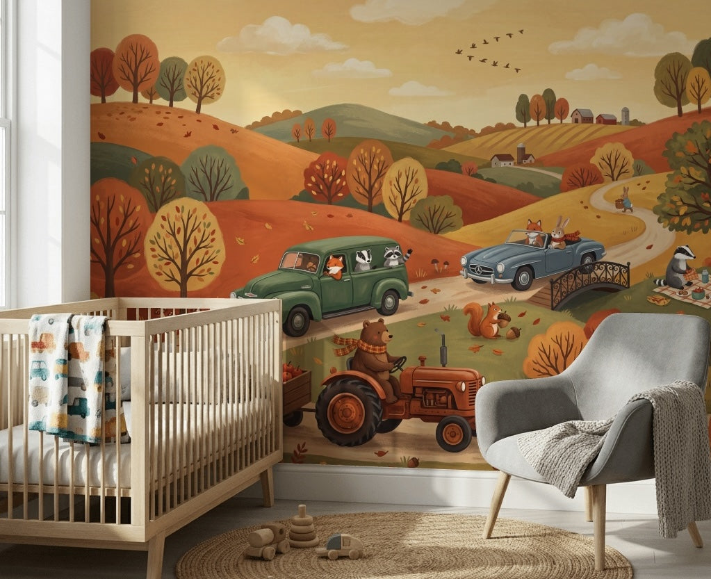Autumn Landscape Wallpaper Rolling Hills Woodland Animals Wall Mural