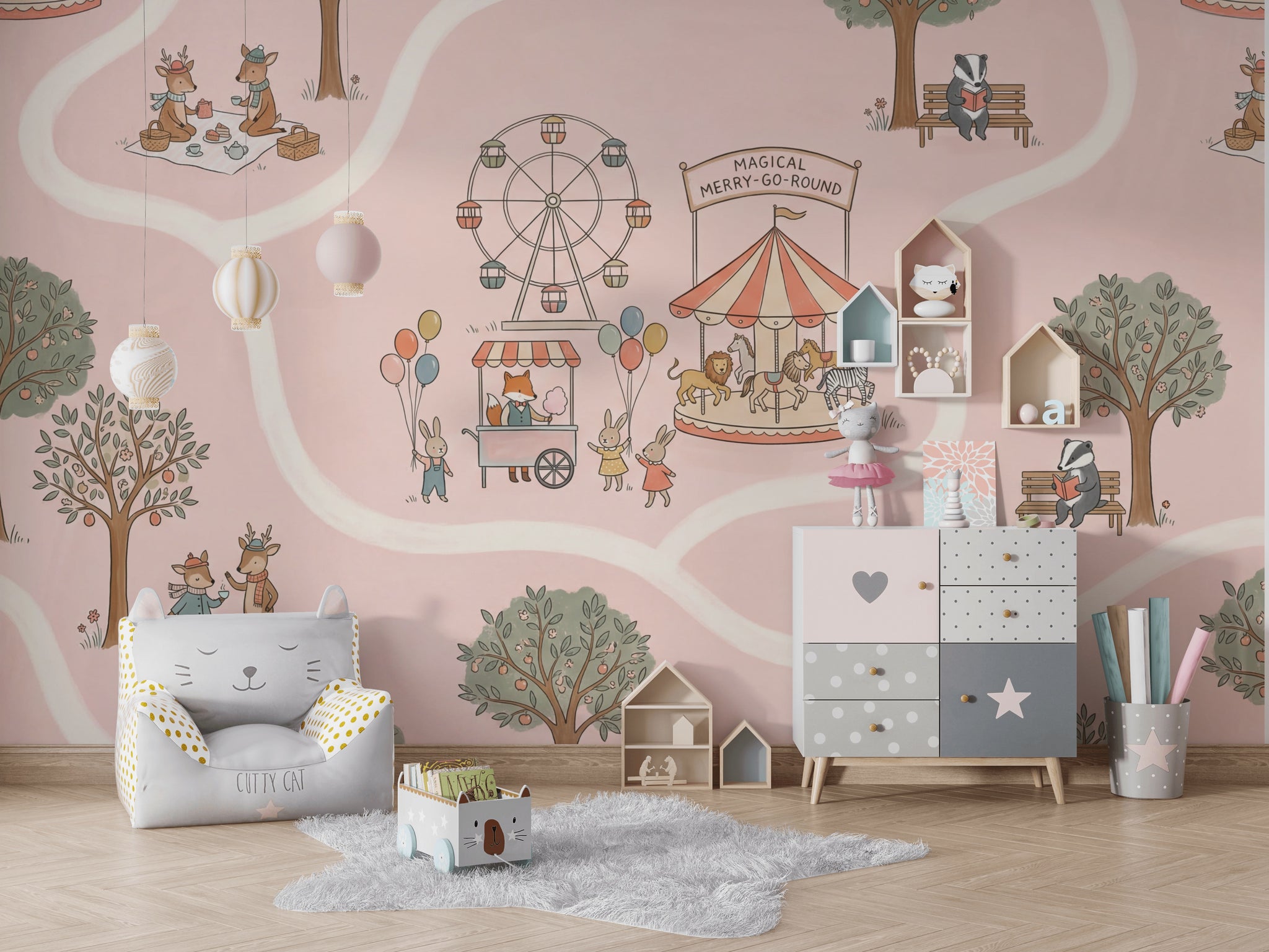 Amusement Park Wallpaper Storybook Removable Woodland Animals Wall Decor