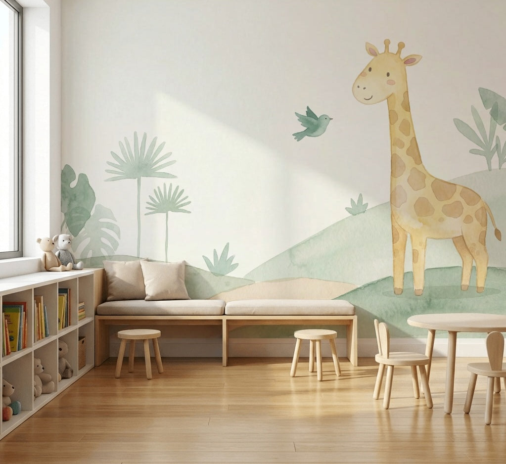 Watercolor Wallpaper Giraffe Removable Nursery Wall Decor