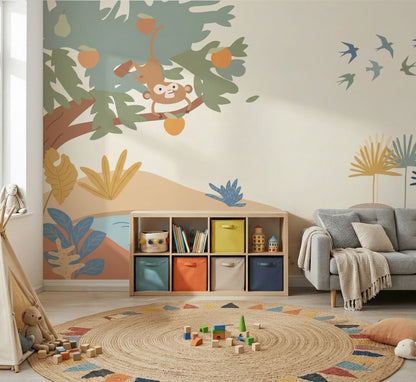 Jungle Safari Wallpaper Kids Wallpaper Cartoon Animals Removable Wall Decor