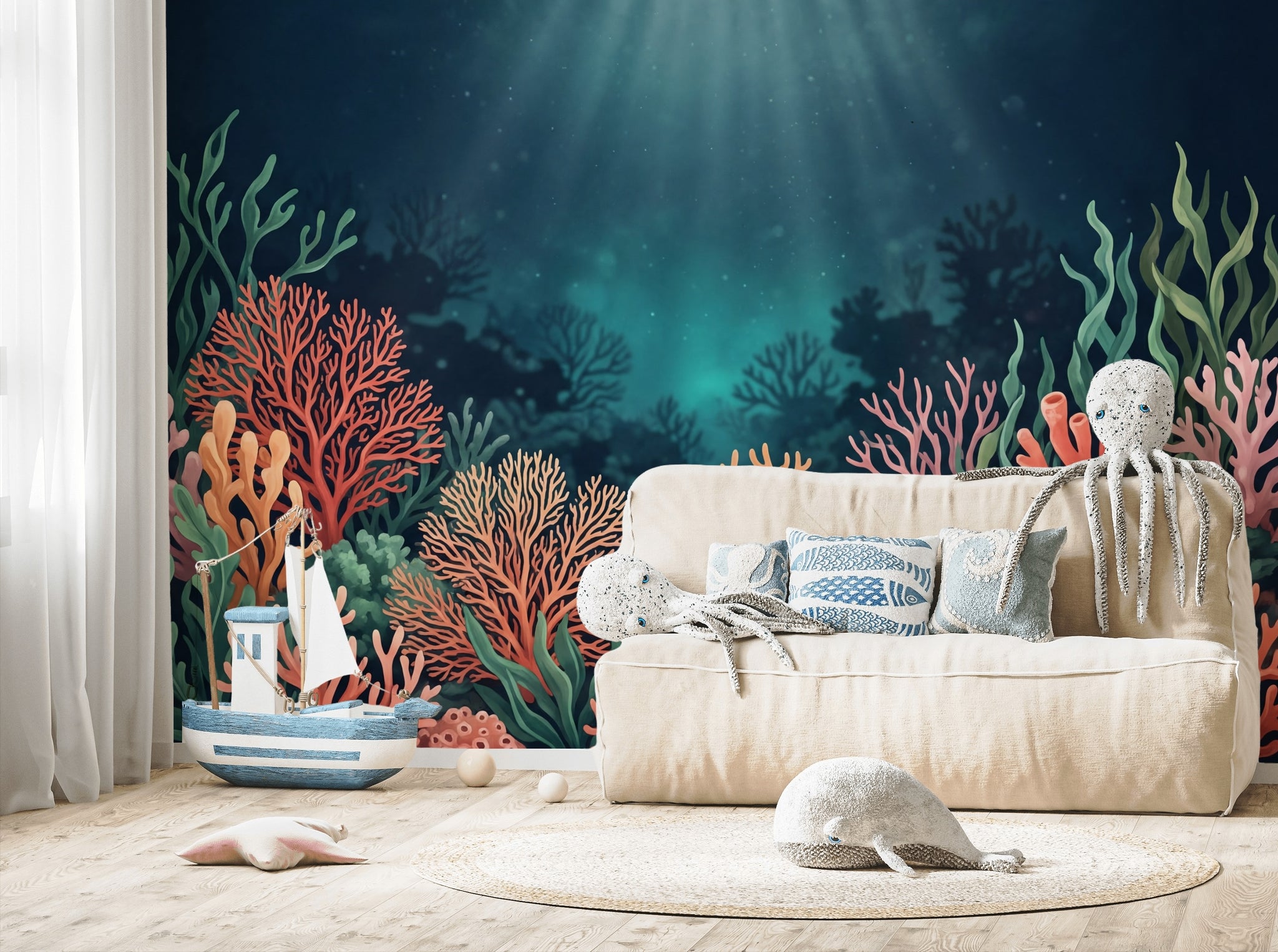 Dark Underwater Wallpaper Coral Reef Ocean Blue Wall Mural