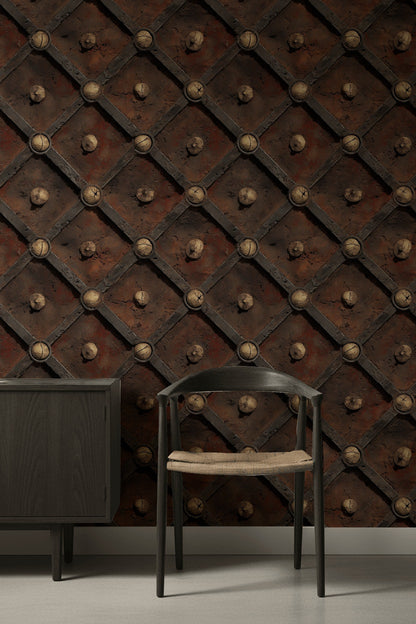 Weathered Metal Wallpaper Trellis Lattice Removable Rivets Wall Double Roll