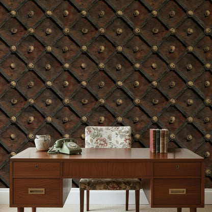 Weathered Metal Wallpaper Trellis Lattice Removable Rivets Wall Double Roll