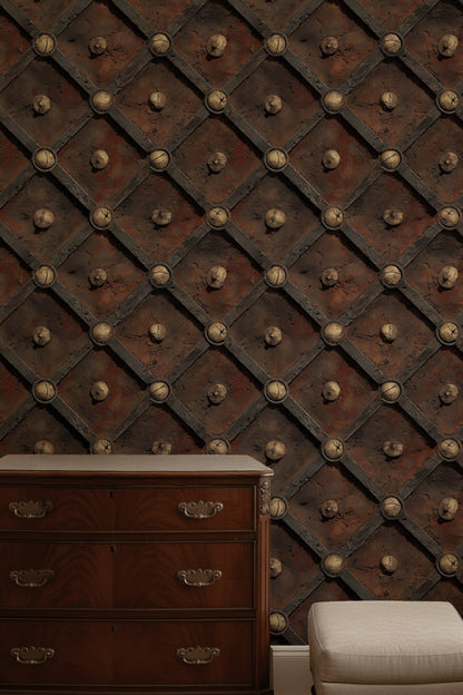 Weathered Metal Wallpaper Trellis Lattice Removable Rivets Wall Double Roll