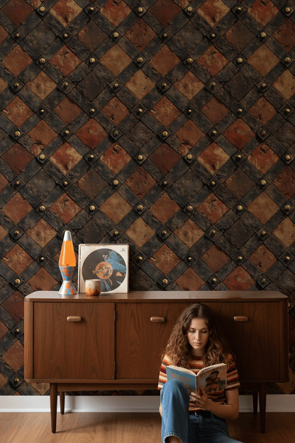 Studded Rivets Wallpaper Industrial Rustic Decorative Mural