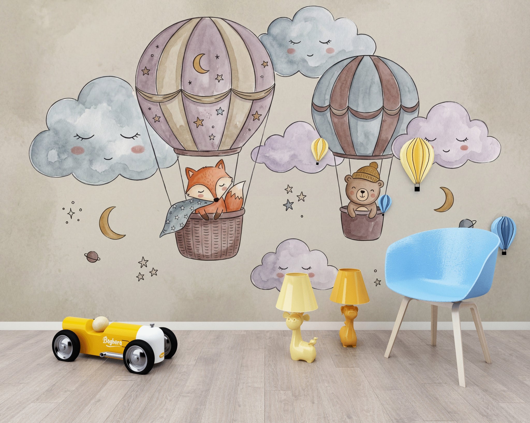 Nursery Wallpaper Hot Air Balloons Watercolor Wall Mural