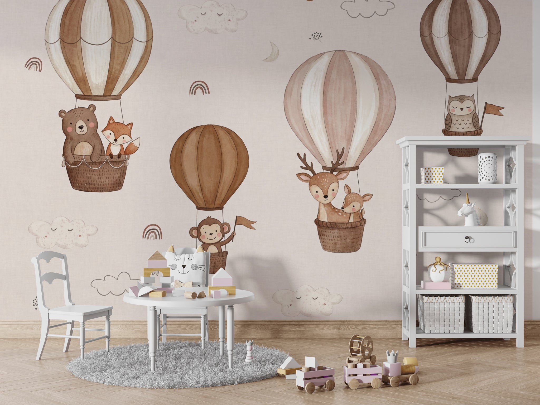 Nursery Wallpaper Hot Air Balloons Woodland Animals Wall Mural