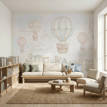 Hot Air Balloons Wallpaper Teddy Bears Removable Toy Train Wall Decor