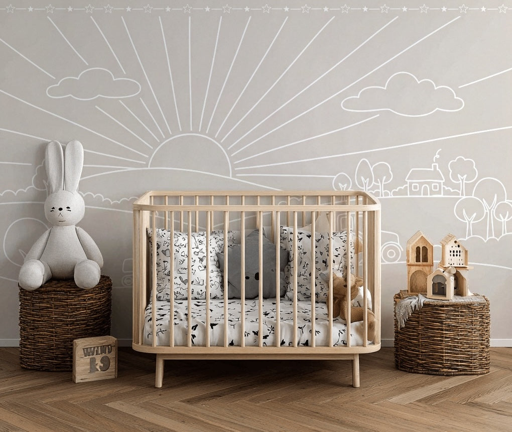 Nursery Wallpaper Farm Landscape Sun Rays Removable Wall Decor