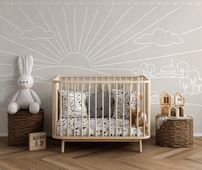 Nursery Wallpaper Farm Landscape Sun Rays Removable Wall Decor