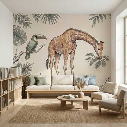 Muted Green Wallpaper Safari Nursery Removable Tropical Jungle Wall Decor