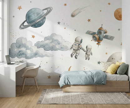 White Background Wallpaper Space Kids Removable Wall Decor