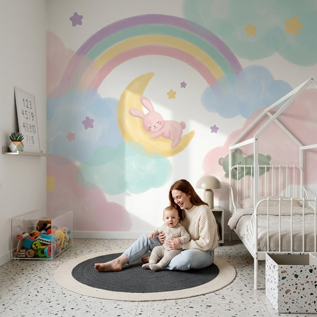 White Background Wallpaper Nursery Removable Kids Room Wall Decor