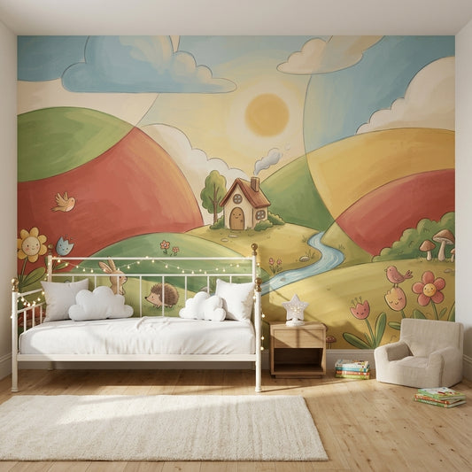 Sunny Sky Wallpaper Pastel Landscape Whimsical Nursery Wall Mural