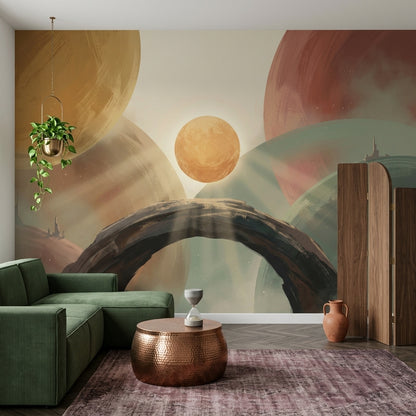 Abstract Landscape Wallpaper Surreal Planets Removable Geometric Circles Wall Decor