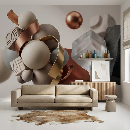 3D Spheres Wallpaper Metallic Copper Removable Frosted Glass Cube Wall Decor