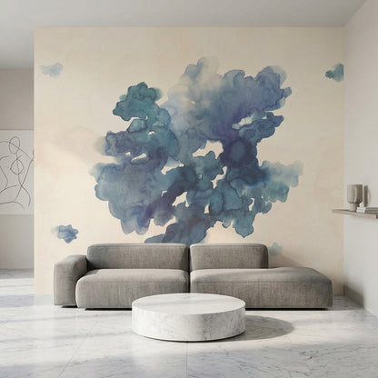 Abstract Watercolor Wallpaper Blue Ink Blot Soft Wash Removable Wall Decor