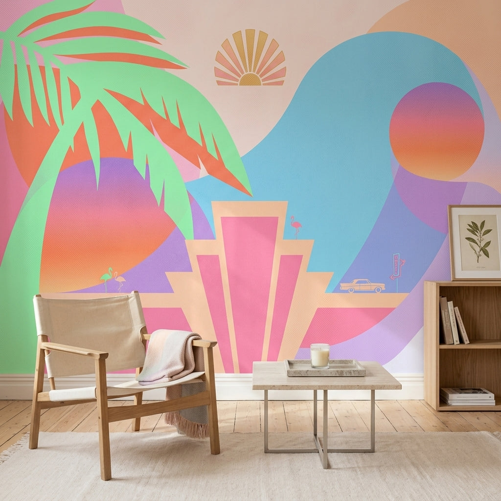 Art Deco Wallpaper Miami Vibe Tropical Wall Mural