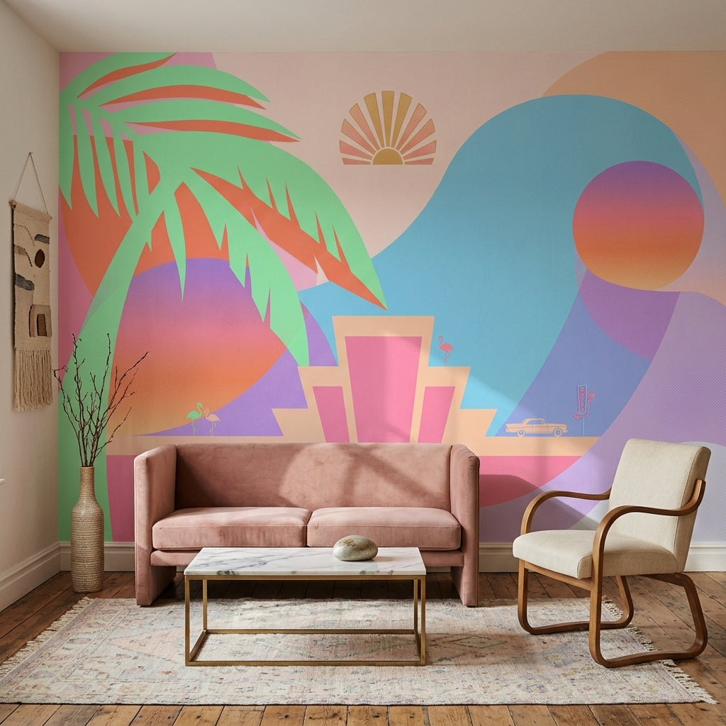 Art Deco Wallpaper Miami Vibe Tropical Wall Mural