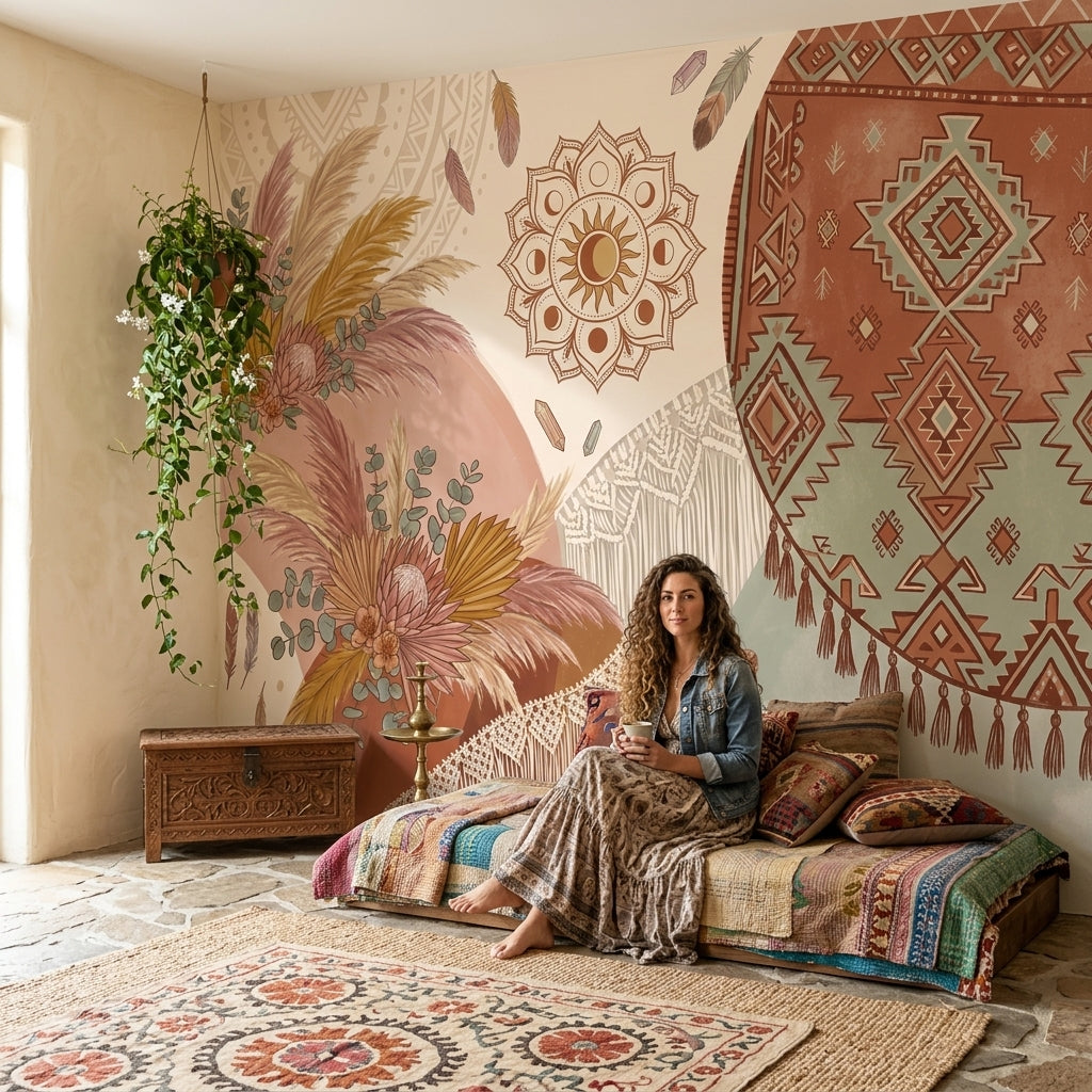 Boho Wallpaper Global Inspired Removable Moroccan Geometric Wall Decor