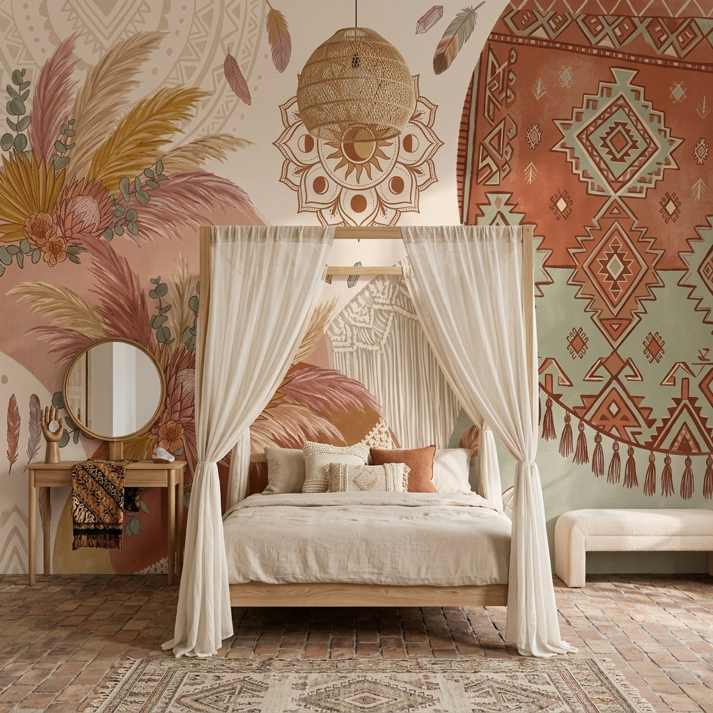 Boho Wallpaper Global Inspired Removable Moroccan Geometric Wall Decor