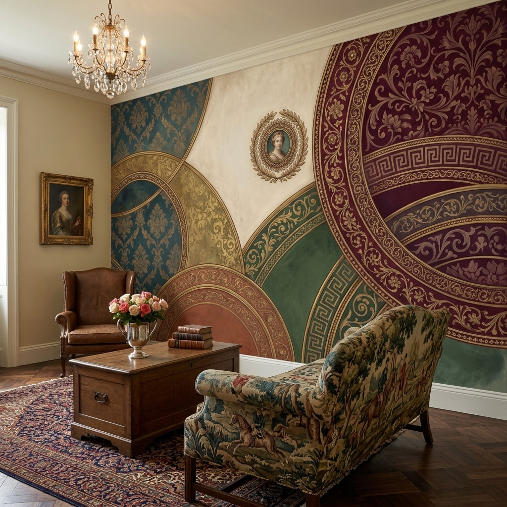 Neoclassical Wallpaper Medallion Damask Removable Wall Decor