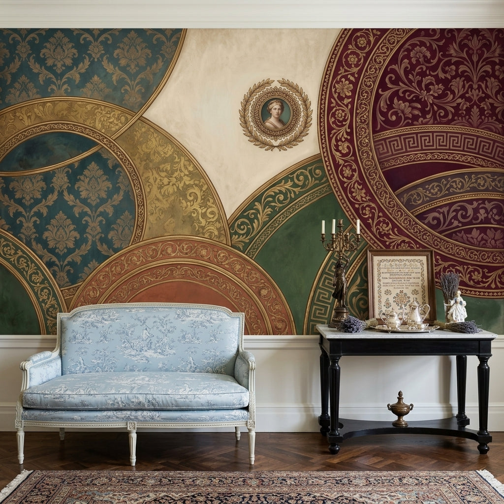 Neoclassical Wallpaper Medallion Damask Removable Wall Decor