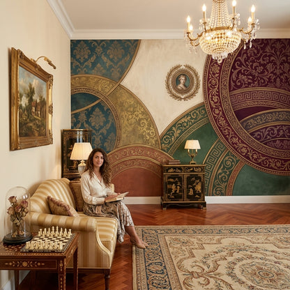 Neoclassical Wallpaper Medallion Damask Removable Wall Decor
