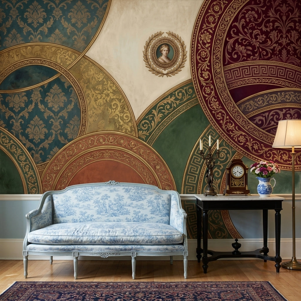 Neoclassical Wallpaper Medallion Damask Removable Wall Decor