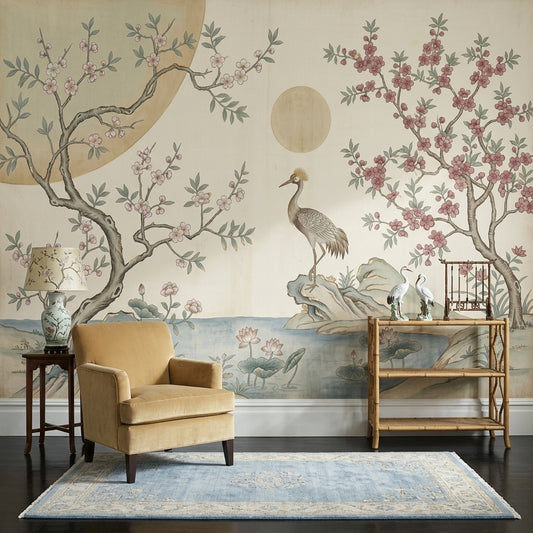 Muted Green Wallpaper Sage Chinoiserie Wall Mural