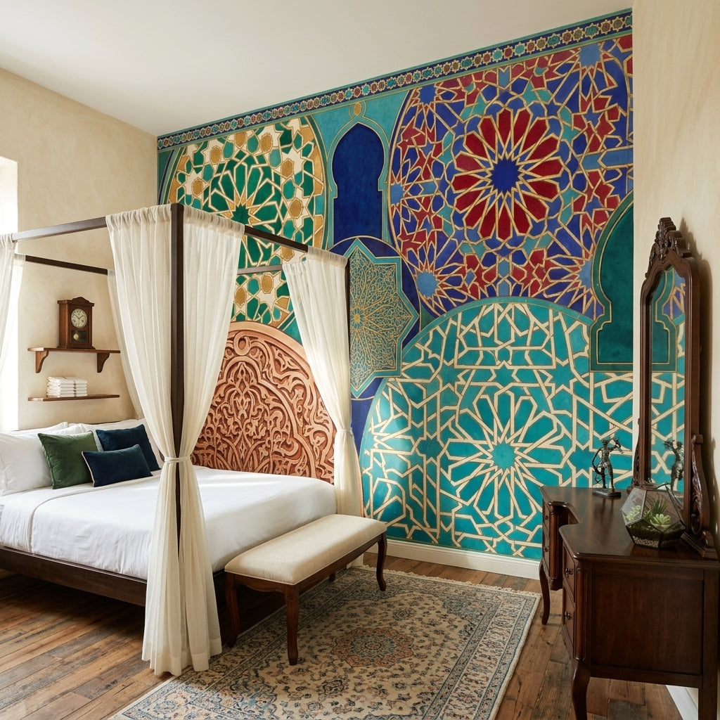 Moroccan Wallpaper Islamic Geometric Removable Mosaic Tile Wall Decor