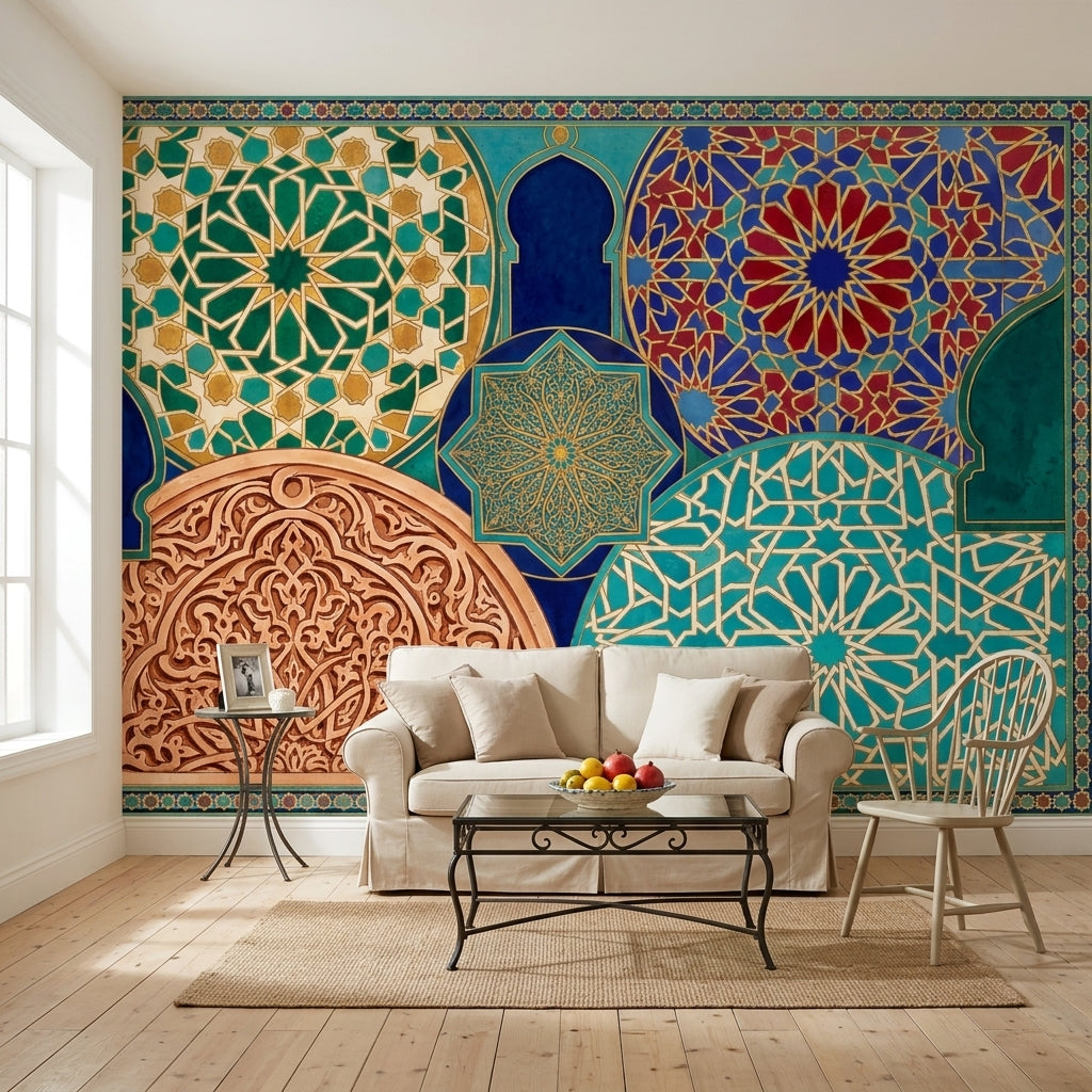 Moroccan Wallpaper Islamic Geometric Removable Mosaic Tile Wall Decor