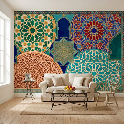 Moroccan Wallpaper Islamic Geometric Removable Mosaic Tile Wall Decor