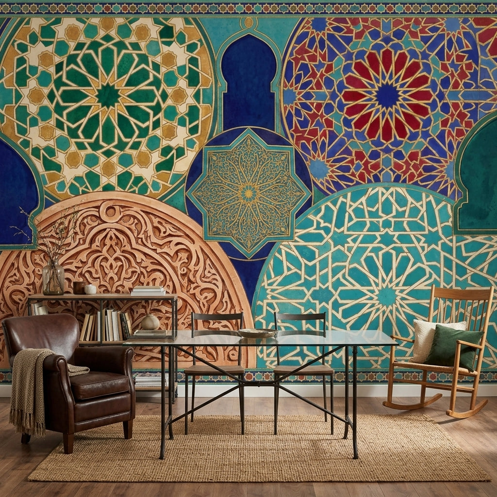 Moroccan Wallpaper Islamic Geometric Removable Mosaic Tile Wall Decor