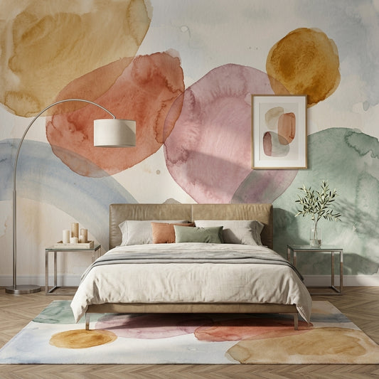 Abstract Watercolor Wallpaper Soft Organic Shapes Removable Overlapping Circles Wall Decor