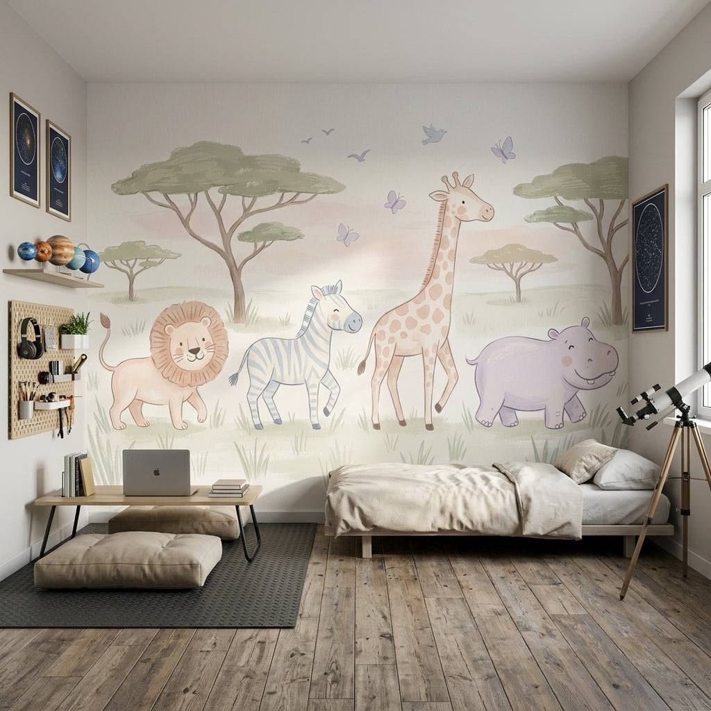 Safari Animals Wallpaper Nursery Wallpaper Removable Savanna Landscape Wall Decor