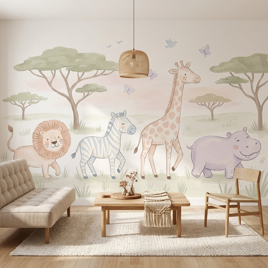 Safari Animals Wallpaper Nursery Wallpaper Removable Savanna Landscape Wall Decor