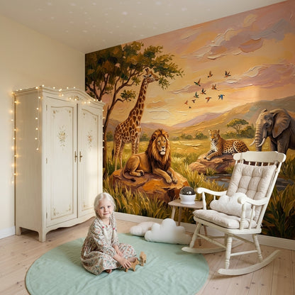 African Savanna Wallpaper Safari Animals Painterly Landscape Removable Wall Decor